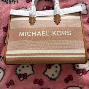 Michael Kors Beige and White Striped Tote